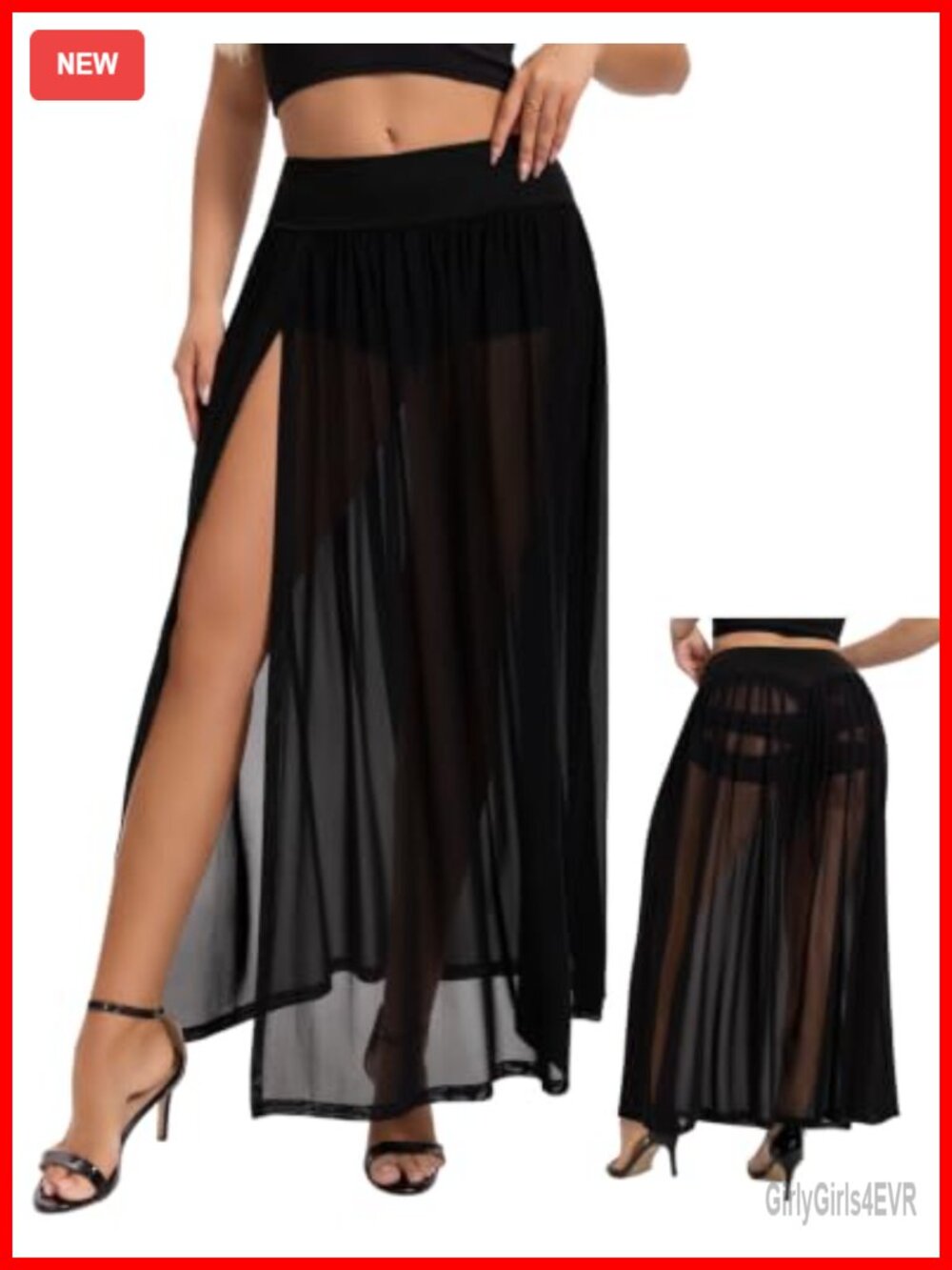 Sheer Mesh Maxi Slit Skirt Built-in Booty Shorts High Waisted